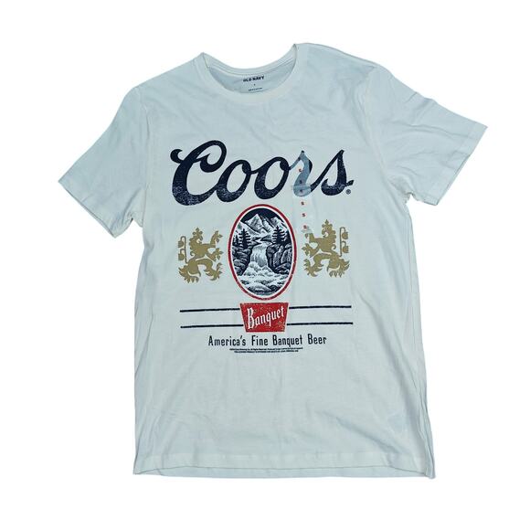 Old Navy Coors Banquet T-Shirt Off White Short Sleeve Crew Neck Size Small - Picture 1 of 4